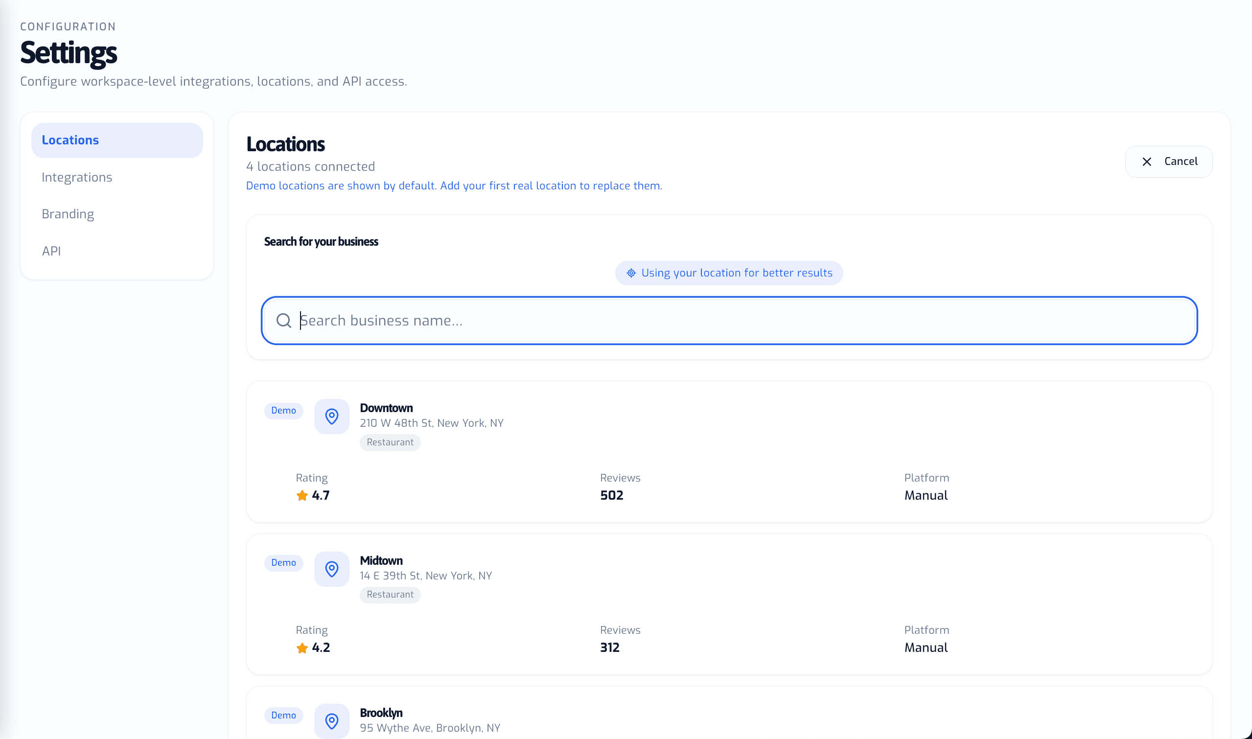 Multi-location dashboard comparing reputation scores