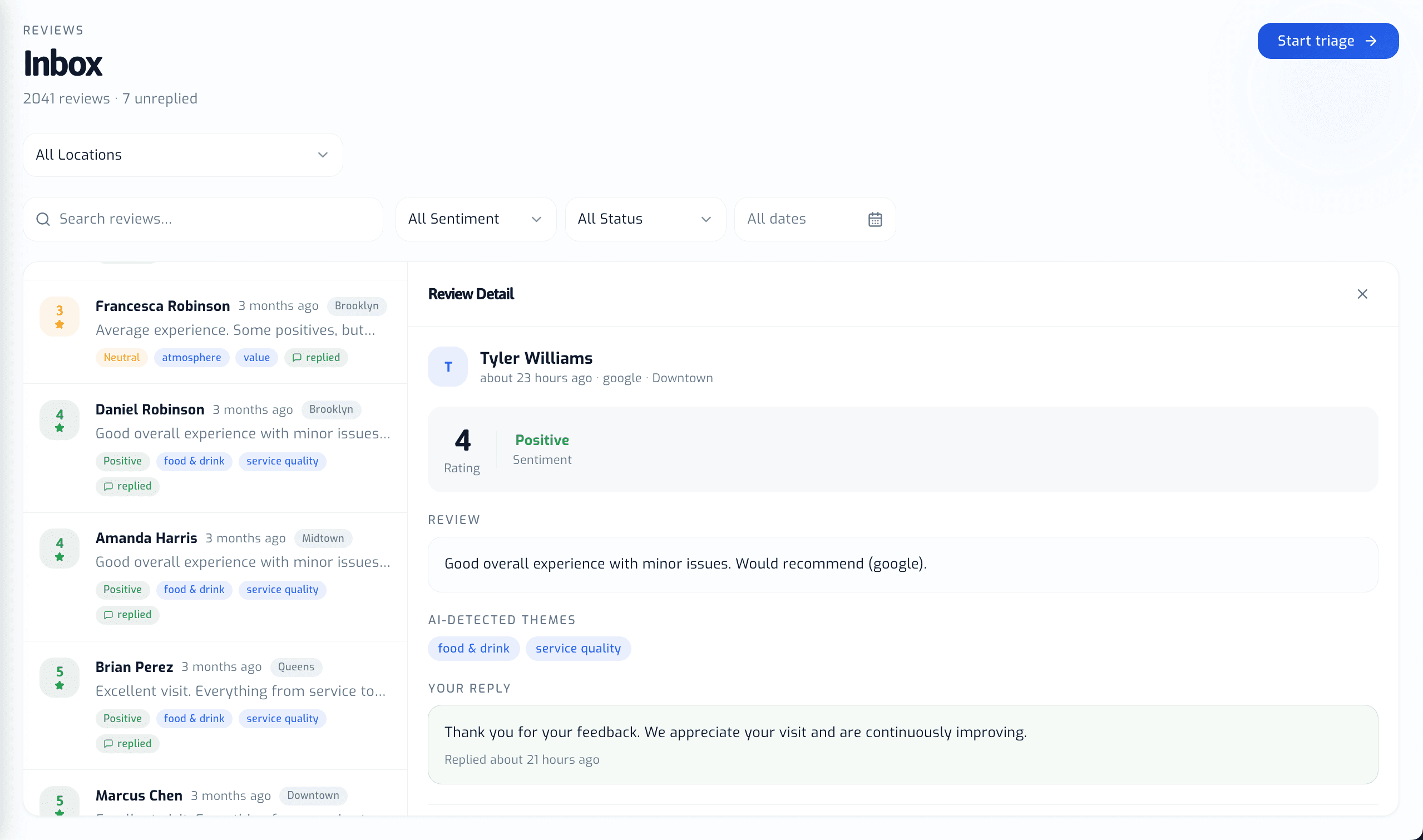 Loops unified review inbox with platform and filter controls